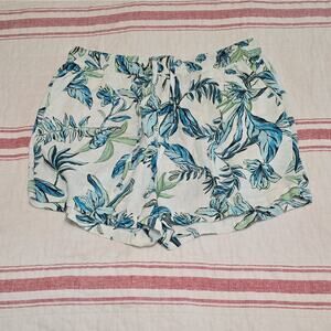 C&C California Women's Lg Linen Floral Shorts Drawstring Pockets
